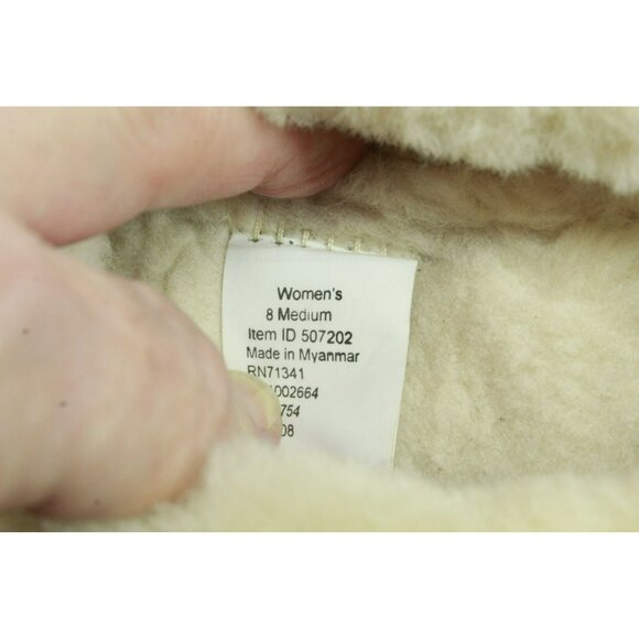 LL Bean Shoes Size 8 M Brown Suede Lamb Fur Shearling Slippers Cozy Slip-On - Picture 8 of 9